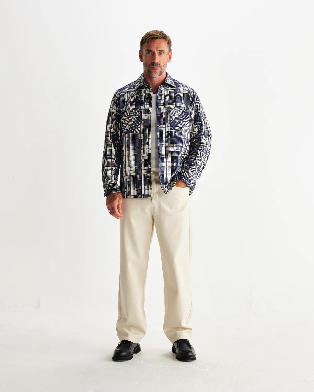 Whiting Overshirt Basket Weave Blue Ecru
