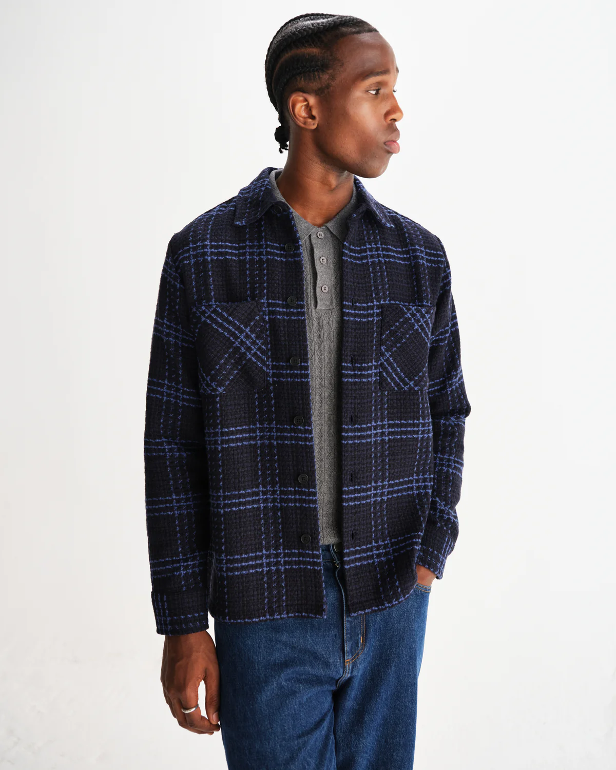 Whiting Overshirt Skate Check Navy and Blue