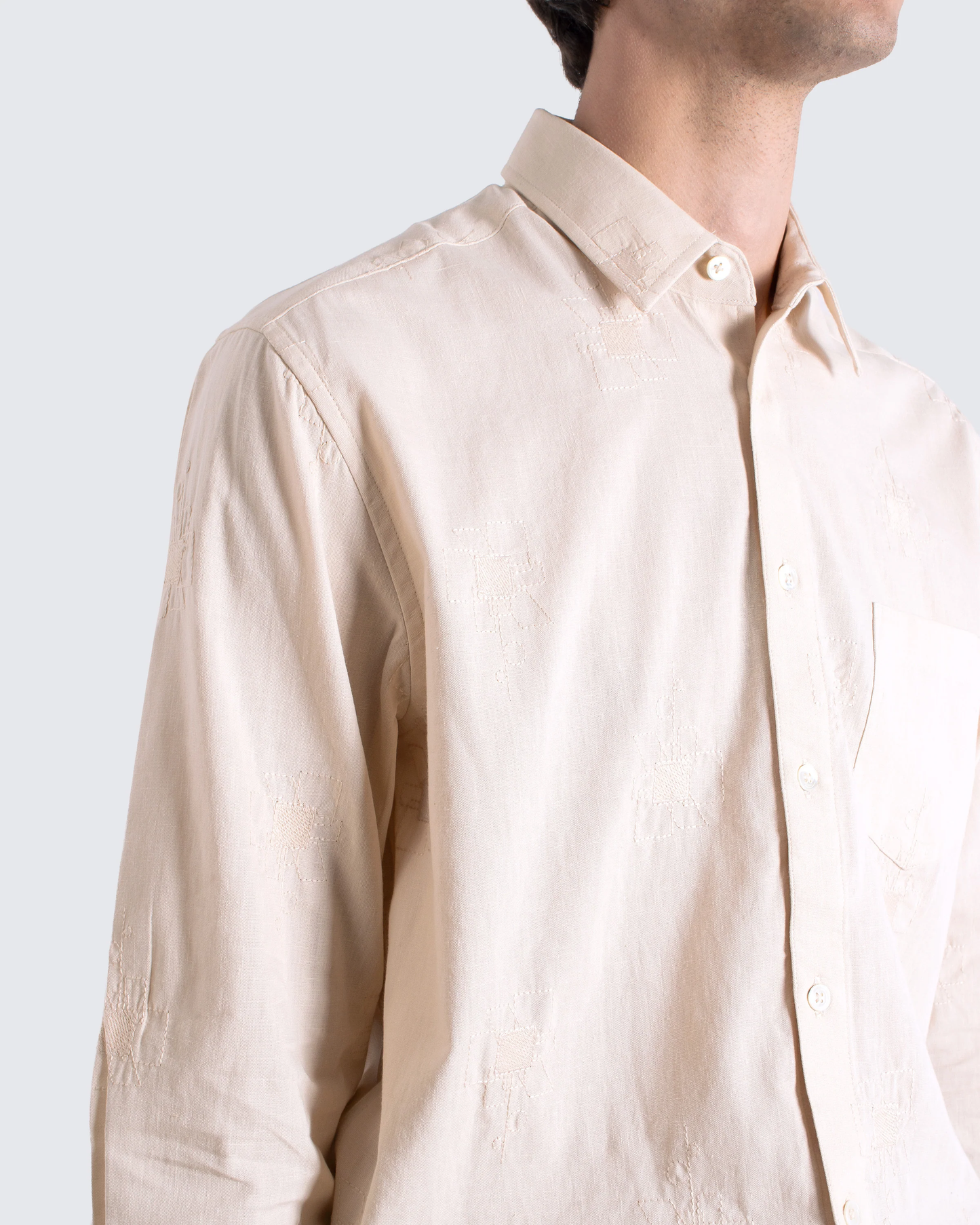 Embroidered Abstract Flower Shirt Stone