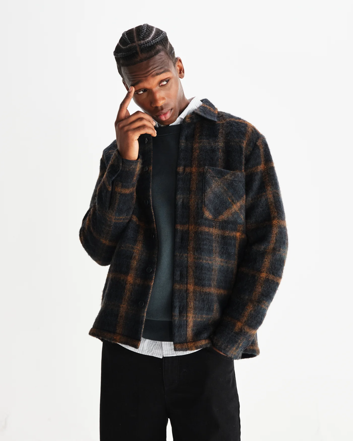 Whiting Overshirt Teal and Orange Drawn Check