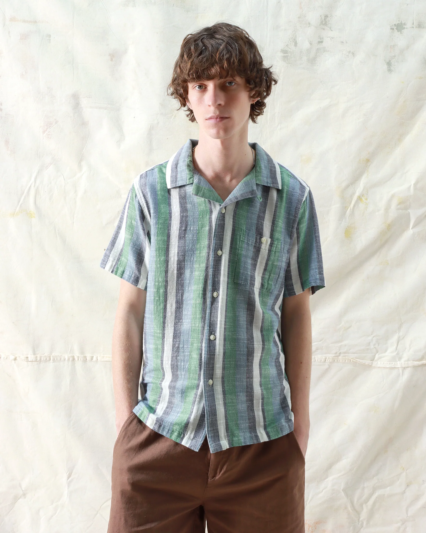 Selleck Shirt Slub Stripe Aegean